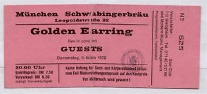 Golden Earring show ticket#625 March 09, 1972 München (Germany) - Schwabingerbräu